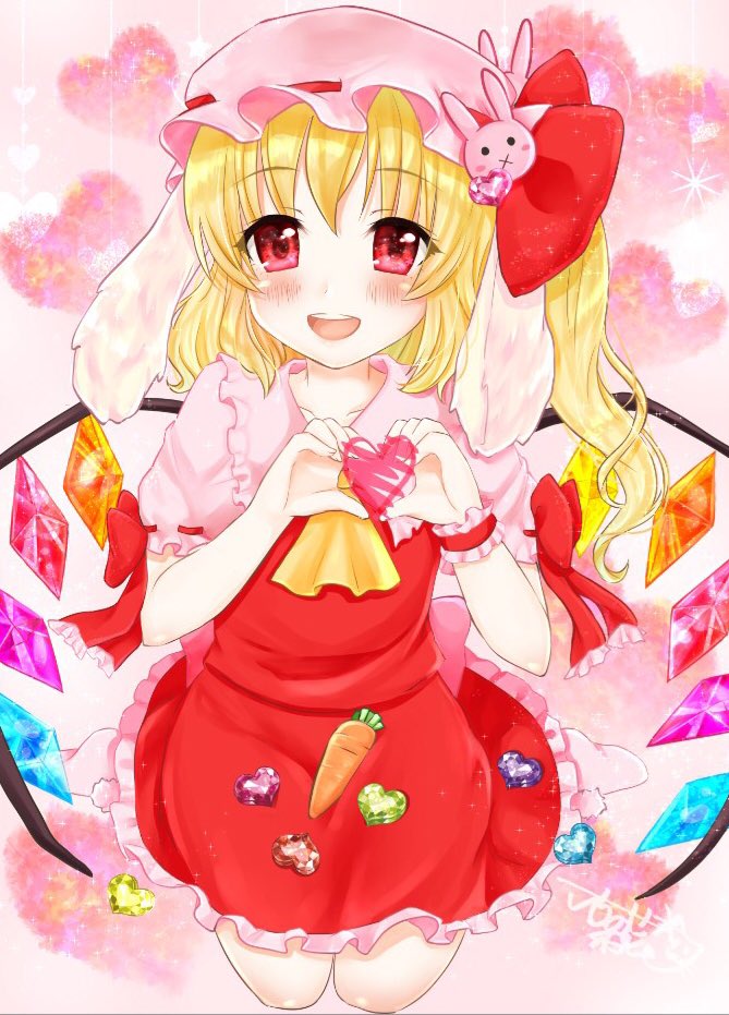 东方Project、芙兰朵露·斯卡蕾特 1名女孩 兽耳 阿斯科特领巾 金发 脸红