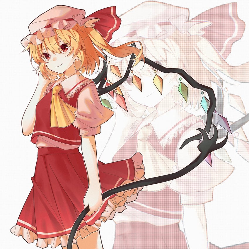 东方Project、芙兰朵露·斯卡蕾特 1名女孩 手臂放在侧边 阿斯科特领巾 金发 闭嘴