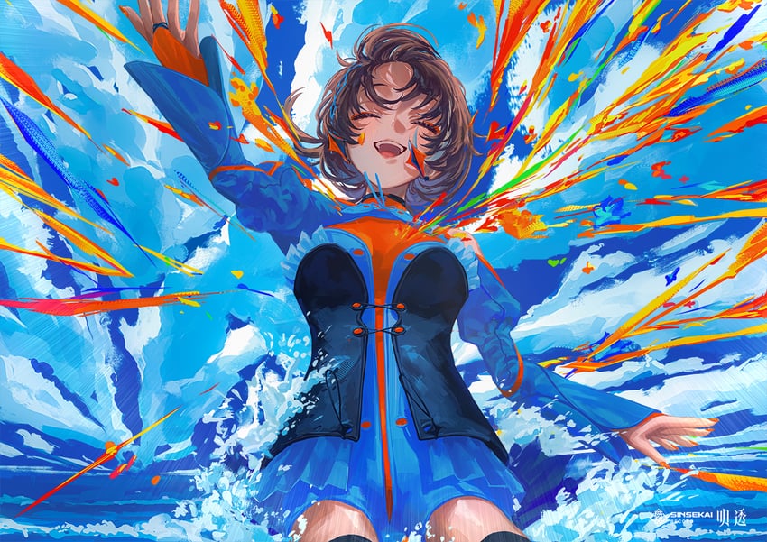 神椿工作室、新世界记录、阿丝 (新世界) 1名女孩 微笑 举手 脸红 婚礼长手套