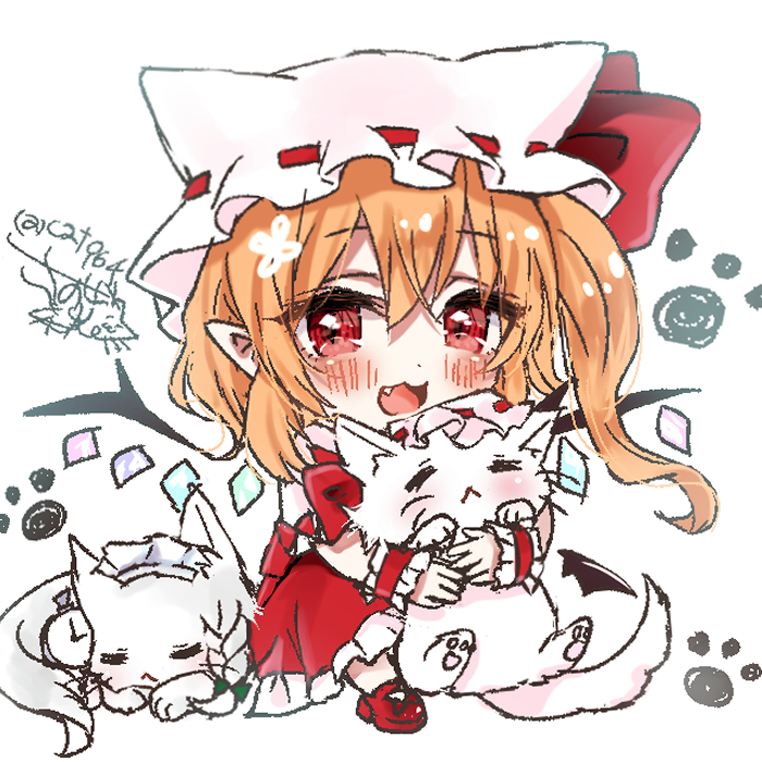 东方Project、芙兰朵露·斯卡蕾特、十六夜咲夜 1名女孩 猫脸笑 :< 动物 动物帽子