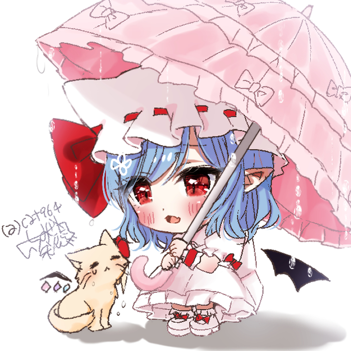 东方Project、芙兰朵露·斯卡蕾特、蕾米莉亚·斯卡蕾特 1名女孩 动物帽子 动物化 蝙蝠翅膀 蓝发