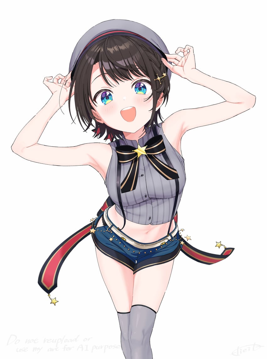 Hololive、大空昂、大空昴 (吊带裤) 1名女孩 :D 整理衣服 整理头饰 腋下