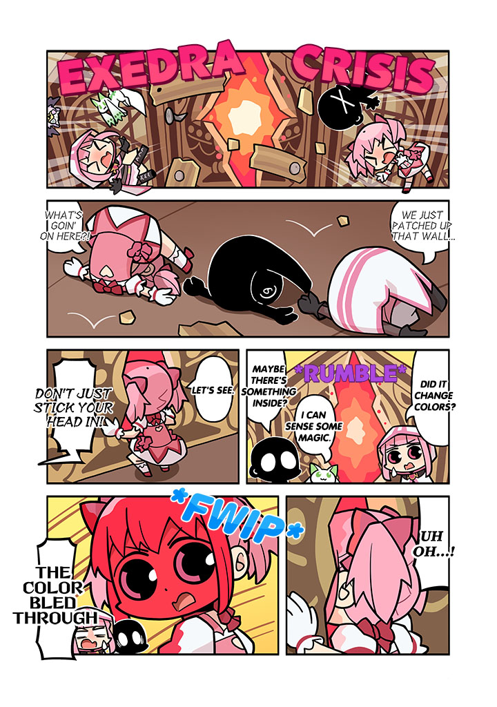 魔法纪录 魔法少女小圆外传、魔法少女小圆、魔法少女小圆 Magia Exedra 3人女子 猫脸笑 闭眼挤眼 恼怒 露背