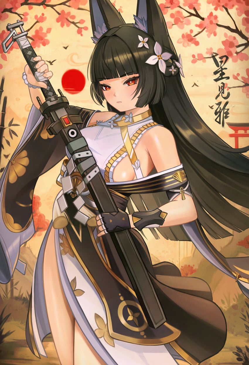 绝区零、星见雅、星见雅 (端庄之花) 1名女孩 兽耳毛 兽耳 露肩 黑色连衣裙