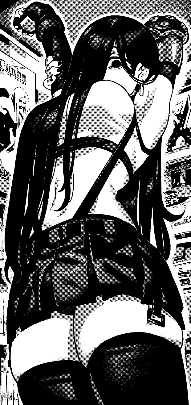 最终幻想、最终幻想VII、午夜凶铃 1名女孩 乳房 角色扮演 露脐短衫 灰度