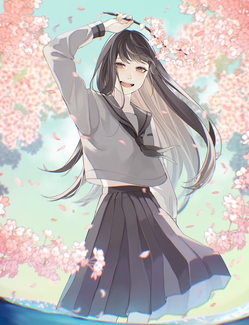 原创 1名女孩 :D 手臂放在侧边 举手 黑发