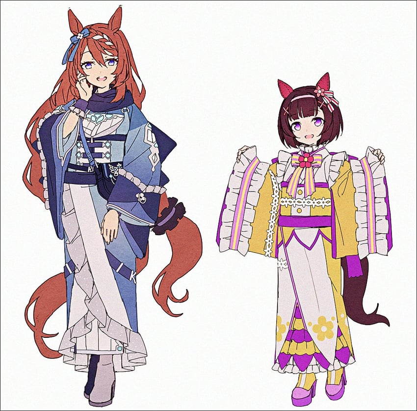 赛马娘、西野花 (叠层花瓣) (赛马娘)、西野花 (赛马娘) 2名女孩 :D 改装服装 兽耳 不对称鞋履