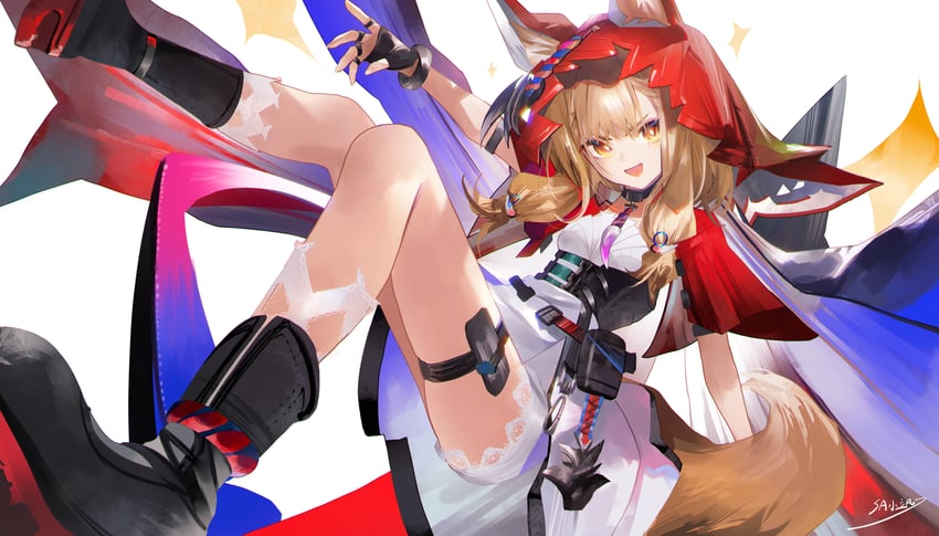 明日方舟、明日方舟：终末地、罗斯 (明日方舟) 1名女孩 兽耳毛 兽耳 腰带 黑色手套