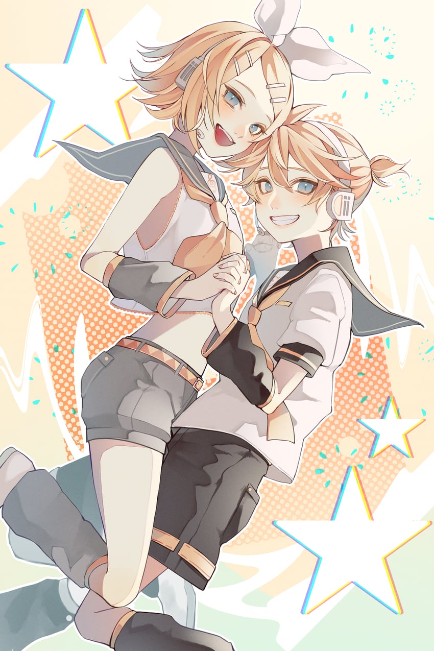 VOCALOID、镜音连、镜音铃 1名男孩 1名女孩 :D 腰带 黑色护腿