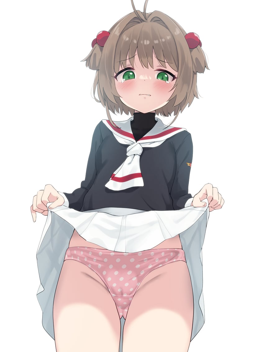 魔卡少女樱、木之本樱 1名女孩 呆毛 黑衬衫 脸红 棕发