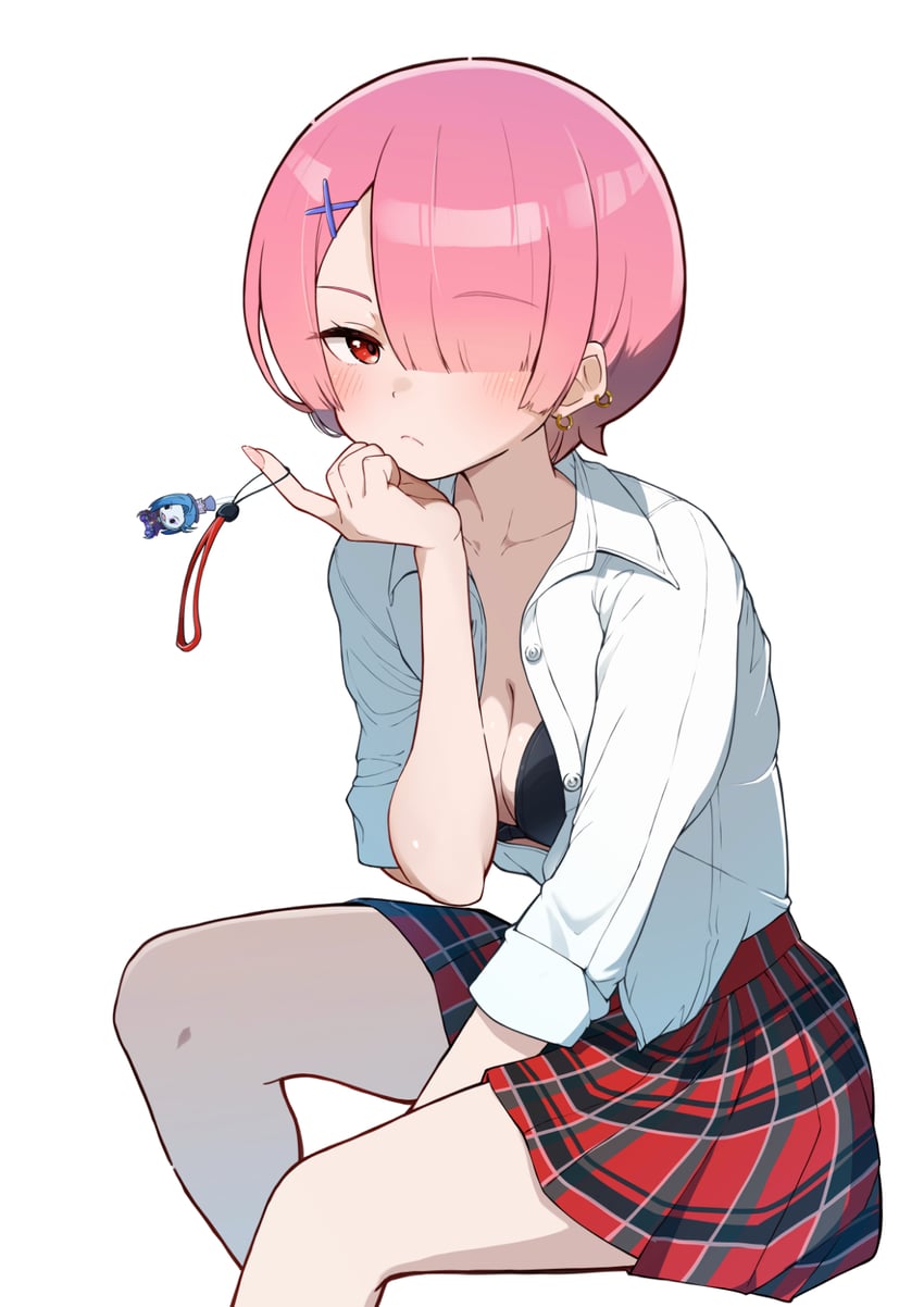 Re:从零开始的异世界生活、拉姆 (Re:Zero)、罗兹瓦尔·L·梅札斯 1名女孩 替换服装 腿间 黑色文胸 脸红
