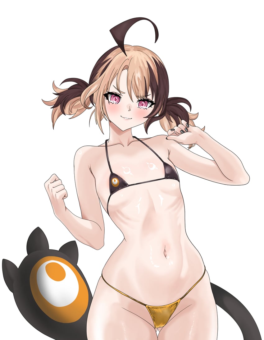 Hololive、Hololive英语、Gigi Murin 1名女孩 呆毛 大腿间可见臀部 比基尼 黑色指甲