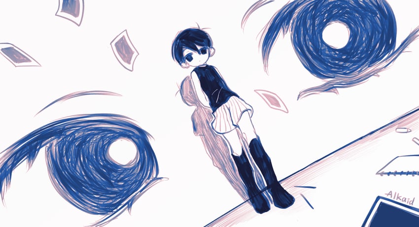 OMORI、Omori (OMORI)、Sunny (OMORI) 2个男孩 呆毛 双手背在身后 黑瞳 黑发