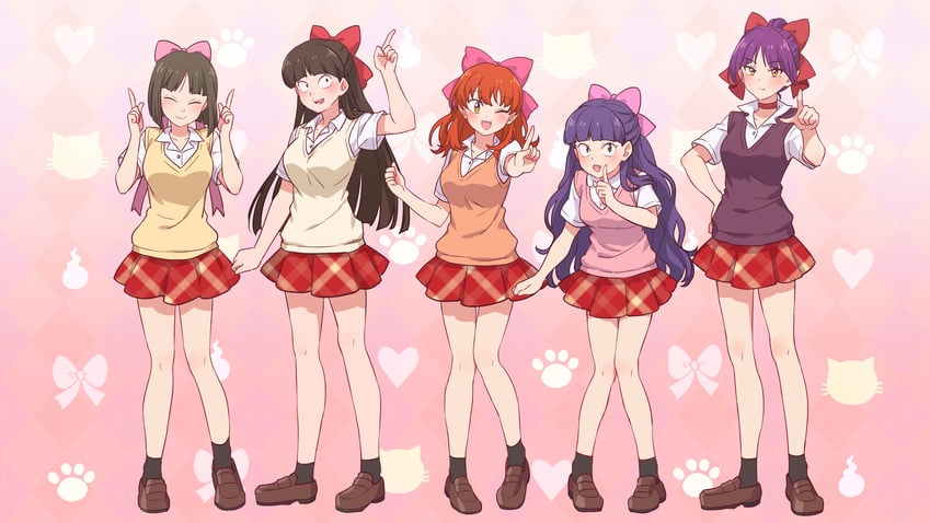 鬼太郎、猫娘、nekomusume (gegege no kitarou 2) 5名女孩 年龄增长 发型长度变动 (更长) 拱形刘海 黑瞳