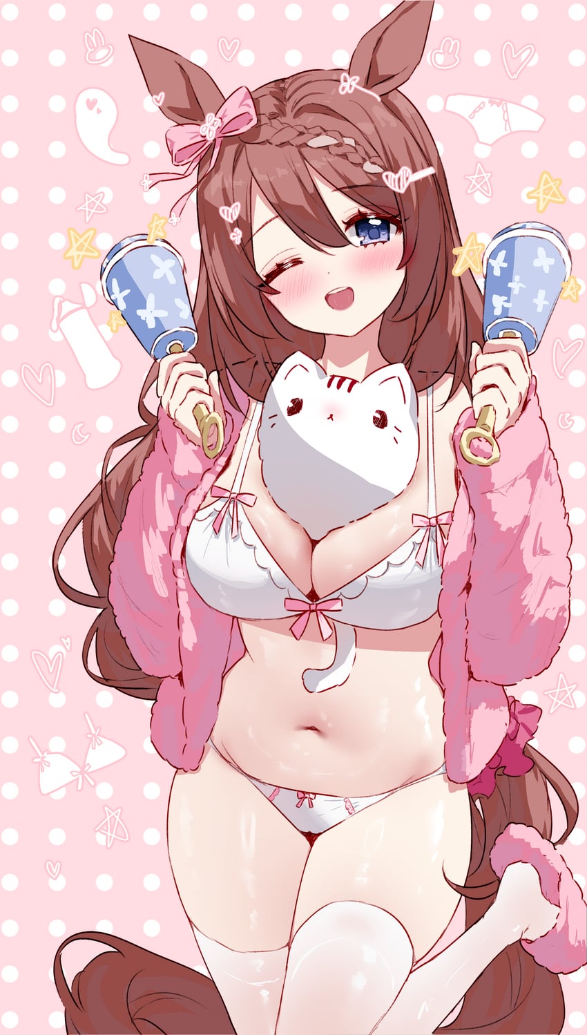 赛马娘、超级小海湾 (赛马娘) 1名女孩 兽耳 蓝眼 脸红 蝴蝶结