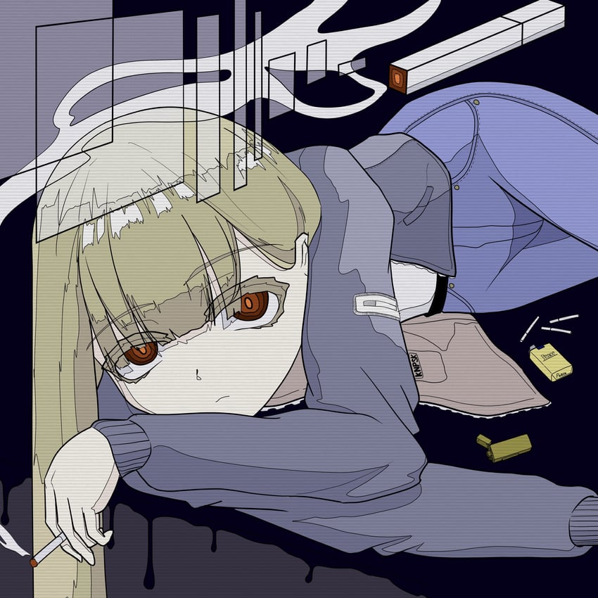 原创 1名女孩 黑色背景 金发 香烟 彩色睫毛
