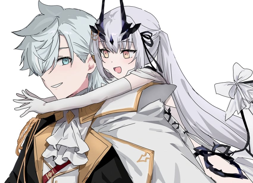 Fate/Grand Order、Fate系列、美露莘 (庆典礼服) (Fate) 1名男孩 1名女孩 阿斯科特领巾 黑衬衫 蓝眼