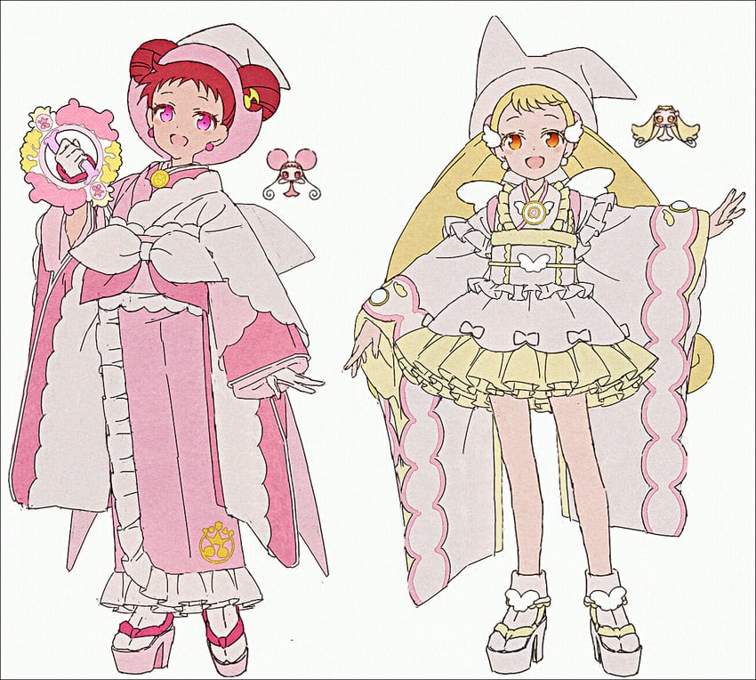 小魔女DoReMi、春风 Doremi、卷机山花 2名女孩 改装服装 替换服装 金发 脸红