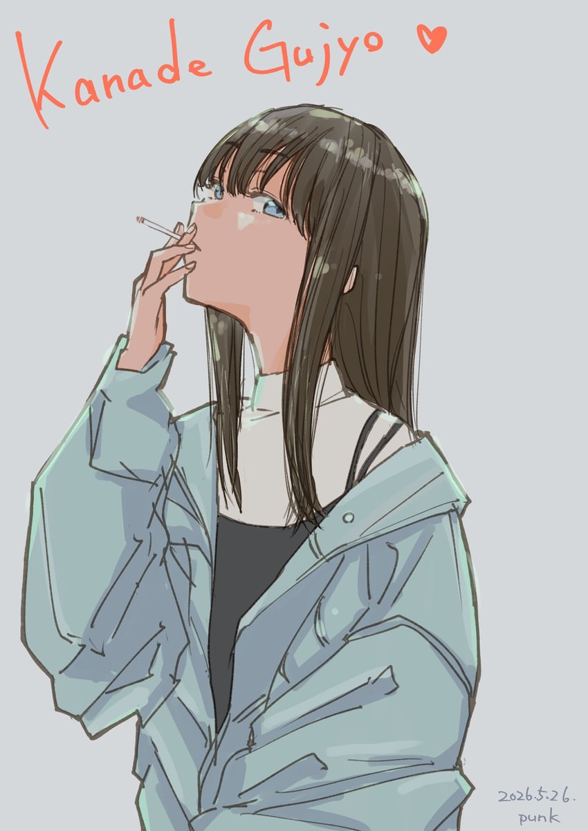 神稻牡丹：醉态如百合之花、郡上奏 1名女孩 异色发 黑发 黑衬衫 蓝眼