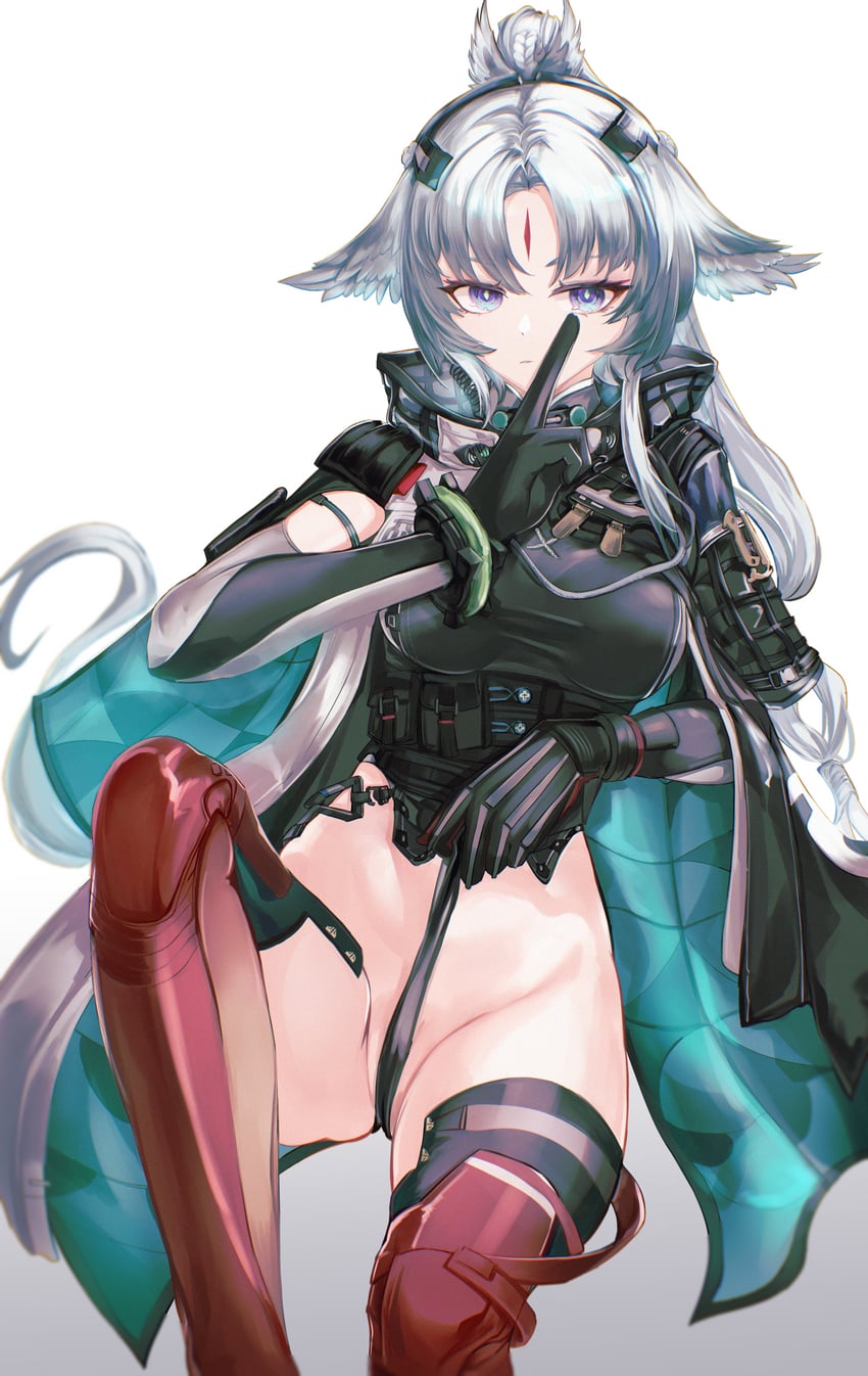 明日方舟、明日方舟：终末地、秘术师 (明日方舟) 1名女孩 露肩设计 黑色手套 黑色过膝袜 乳房