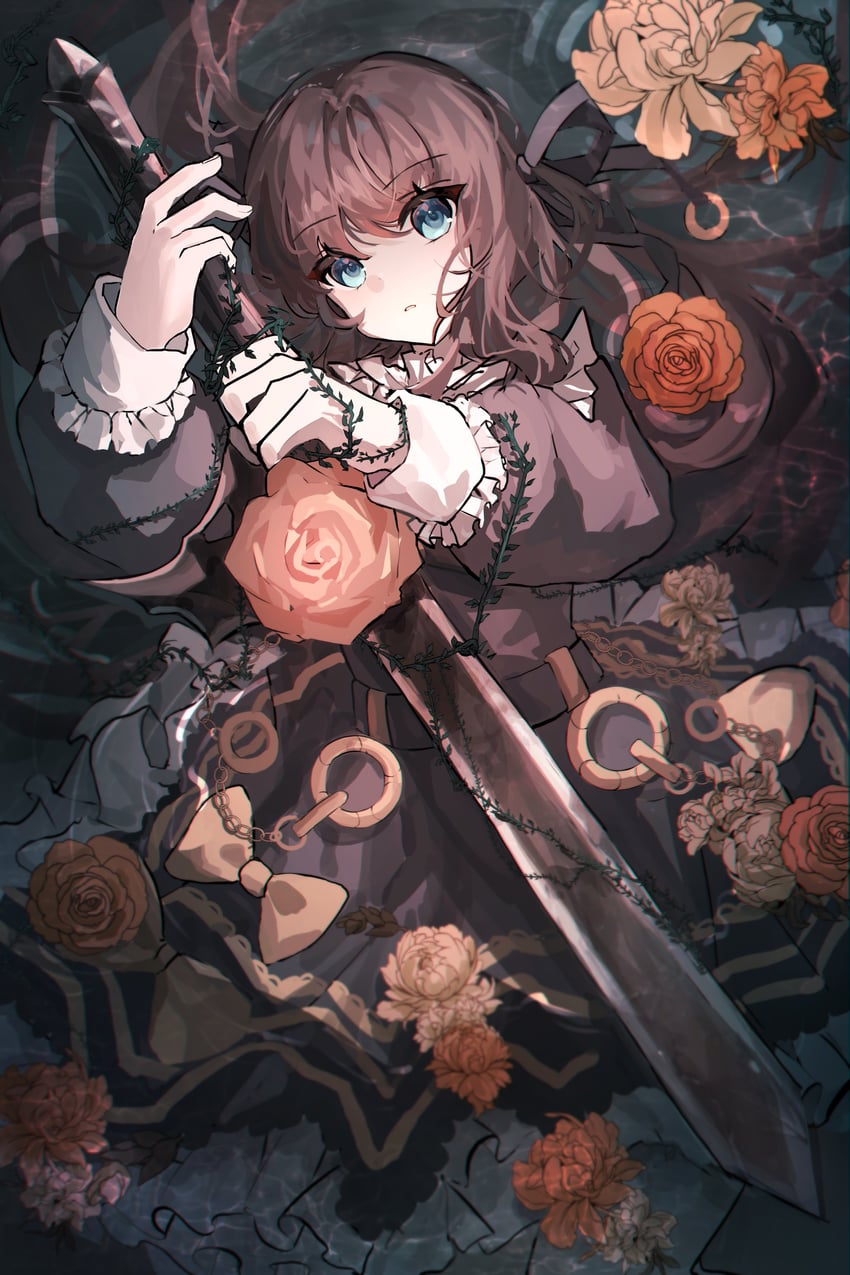 韵律源点 Arcaea、对立 (Arcaea)、对立（Axium）（音弧） 1名女孩 围兜领 黑色连衣裙 黑发 黑色丝带