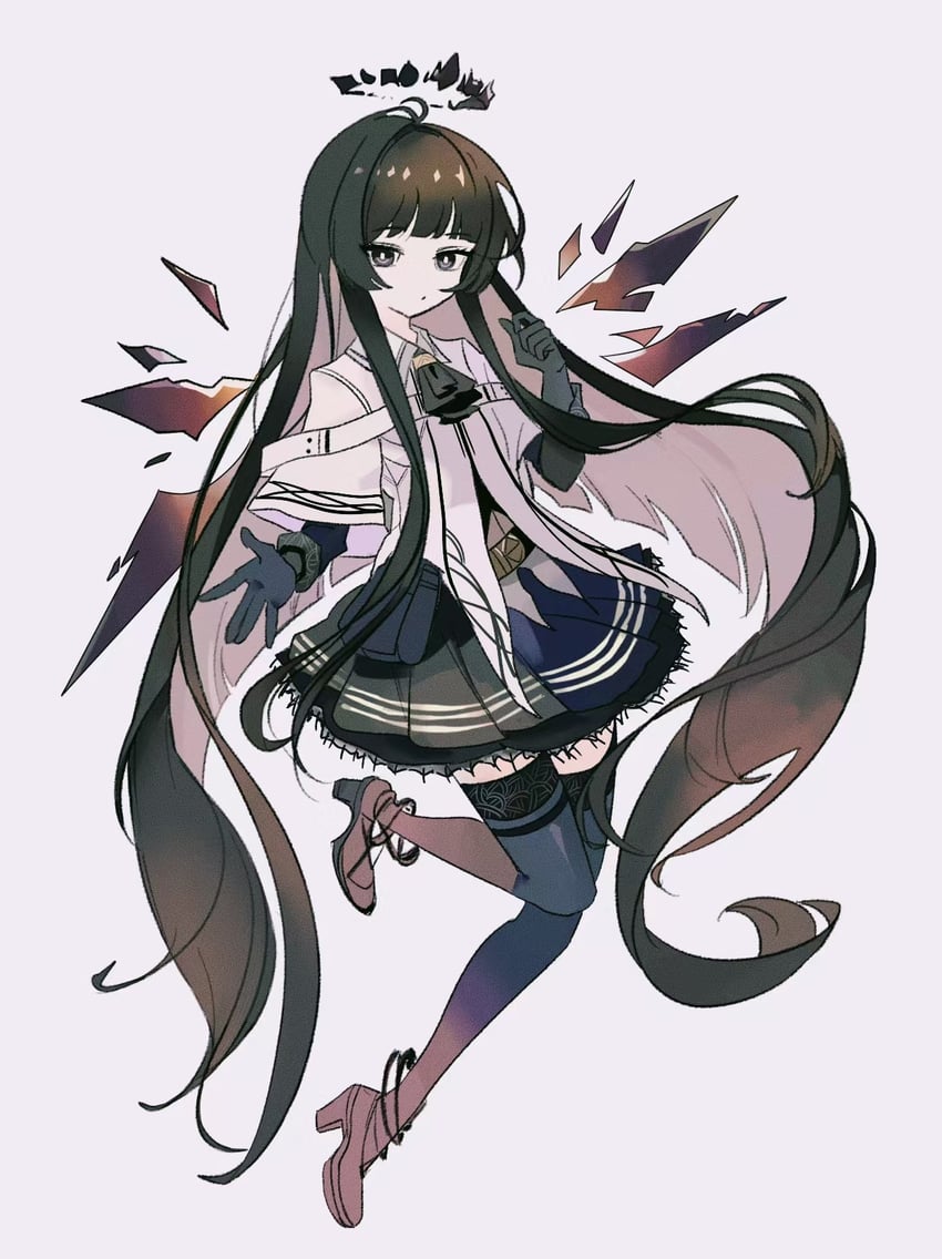 明日方舟、塑心 (明日方舟) 1名女孩 阿斯科特领巾 黑色细领带 黑色手套 黑发