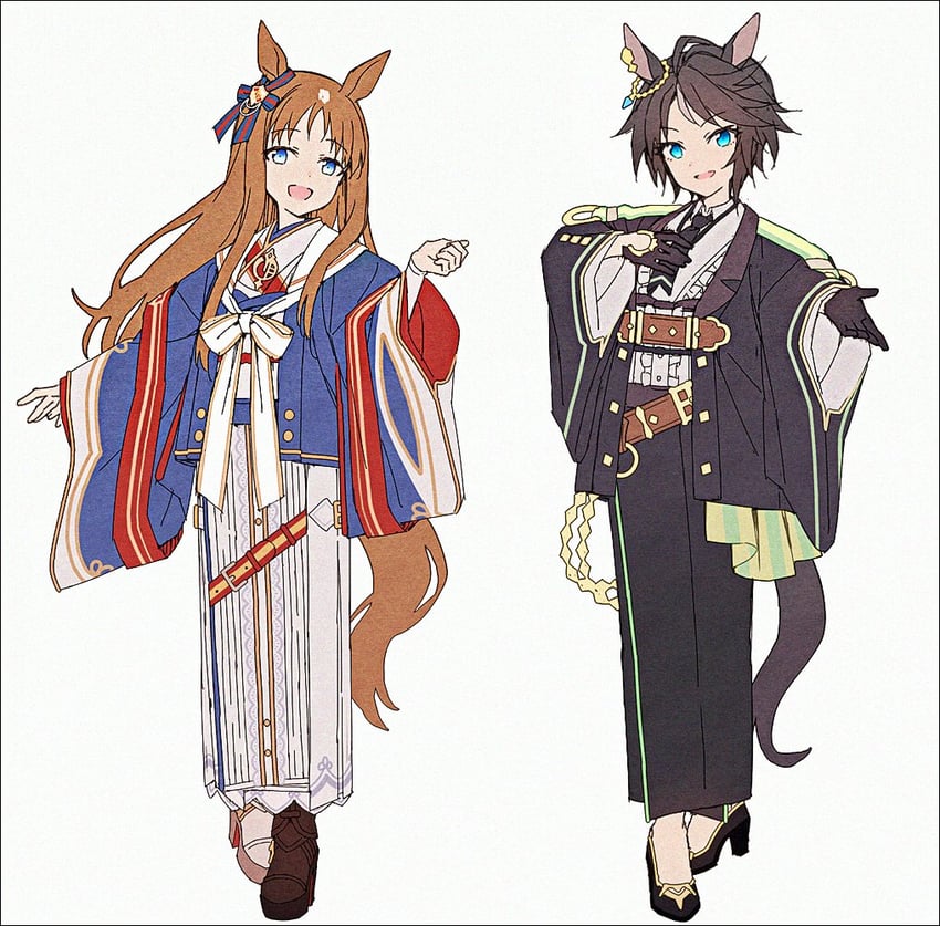 赛马娘、富士奇迹 (流星歌舞秀) (赛马娘)、富士奇迹 (赛马娘) 2名女孩 :D 改装服装 呆毛 兽耳穿孔