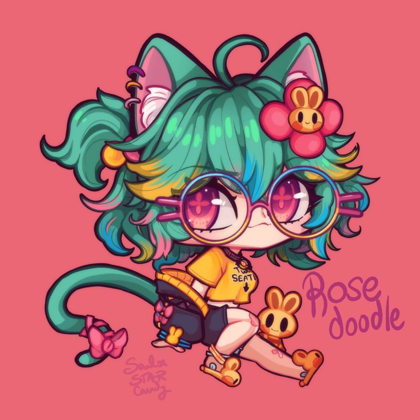 VChiban、甜心包 (Rosedoodle)、Rosedoodle (虚拟主播) 1名女孩 呆毛 兽耳毛 兽耳 创可贴