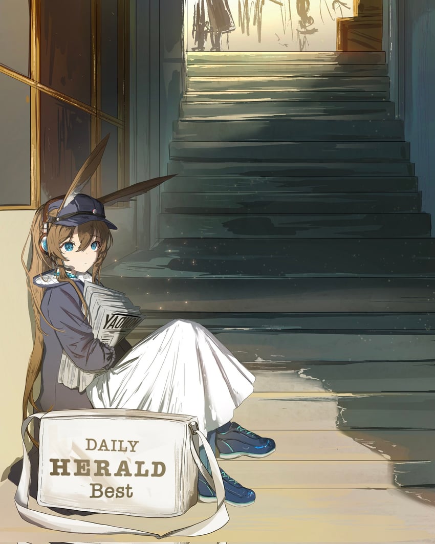 明日方舟、阿米娅 (明日方舟)、阿米娅 (报童) (明日方舟) 1名女孩 兽耳 包 黑色大衣 黑帽子