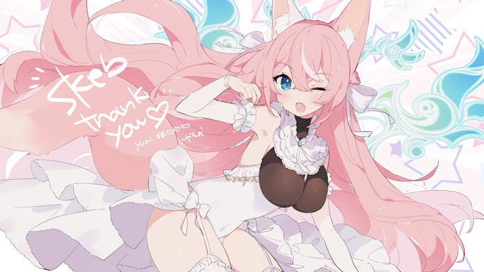 个人势虚拟主播、Yuniiho (Vtuber) 1名女孩 兽耳 蓝眼 脸红 蝴蝶结