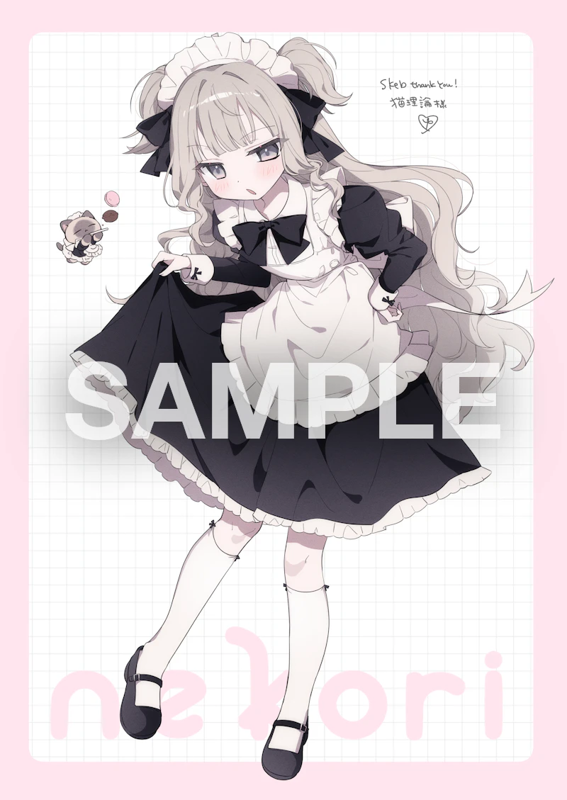 个人势虚拟主播、neko riron 1名女孩 围裙 黑色蝴蝶结 黑色连衣裙 脸红