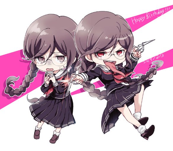 弹丸论破：希望学园与绝望高中生、弹丸论破、腐川冬子 2名女孩 辫子 Q版 仅限Q版 有领衬衫