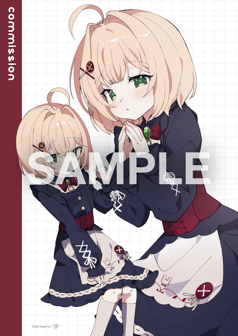norimaki yuzuyu 2名女孩 呆毛 围裙 金发 脸红