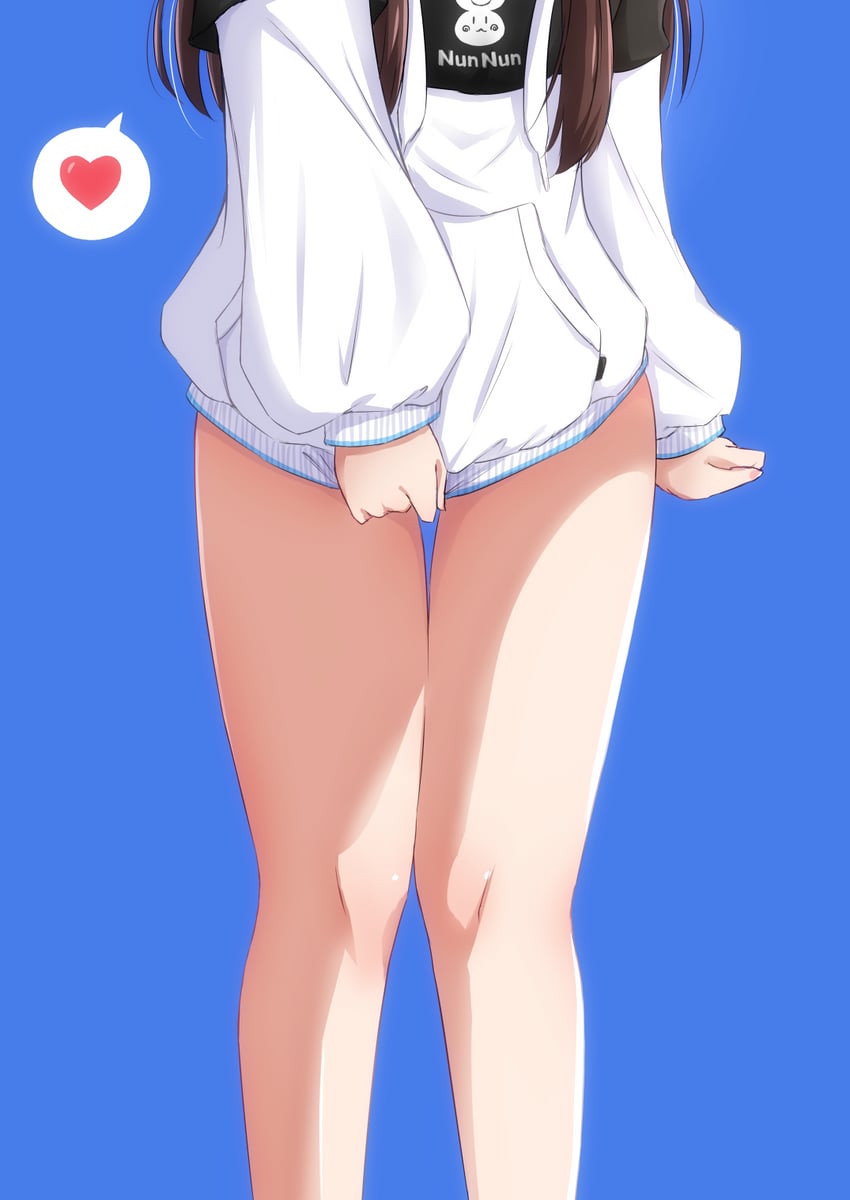 Hololive、时乃空、时乃空 (DJ卫衣) 1名女孩 黑色卫衣 蓝色背景 棕发 心
