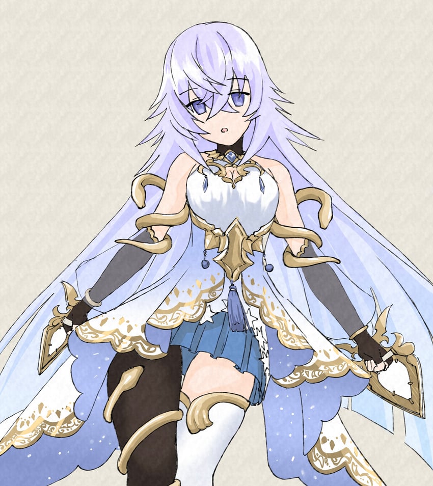 格林笔记、魔镜 (格林笔记) 1名女孩 不对称腿部穿着 蓝裙子 乳房 乳沟