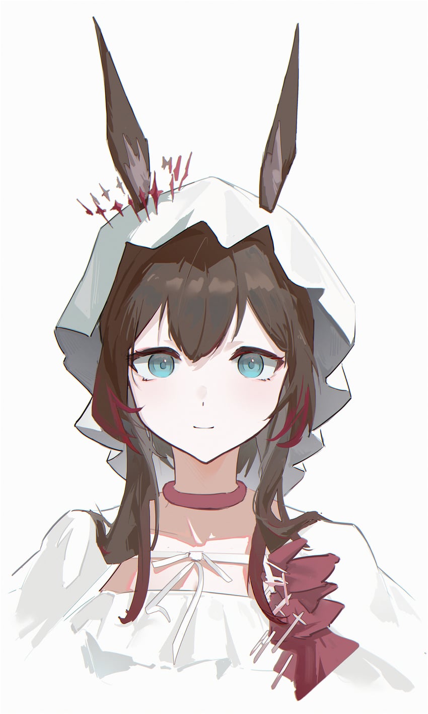 明日方舟、阿米娅 (明日方舟) 1名女孩 兽耳 蓝眼 棕发 闭嘴
