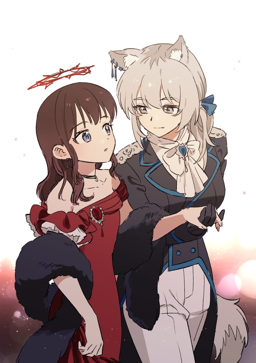 少女乐队的呐喊、哭泣之女乐团 RPG、井芹仁菜 2名女孩 兽耳 露肩 黑色项圈 黑色手套