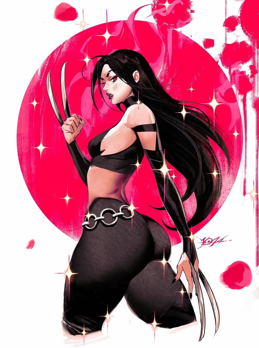 漫威、X战警、X-23 1名女孩 屁股 臀部特写 黑色新娘手套 黑发