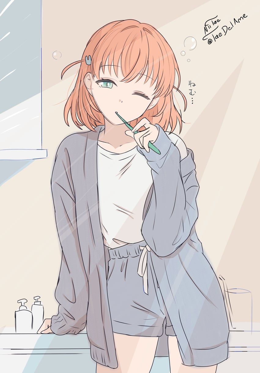 Love Live!、Love Live! 莲之空女学院学园偶像部、日野下花帆 1名女孩 浴室 刷牙 杯子 绿眼