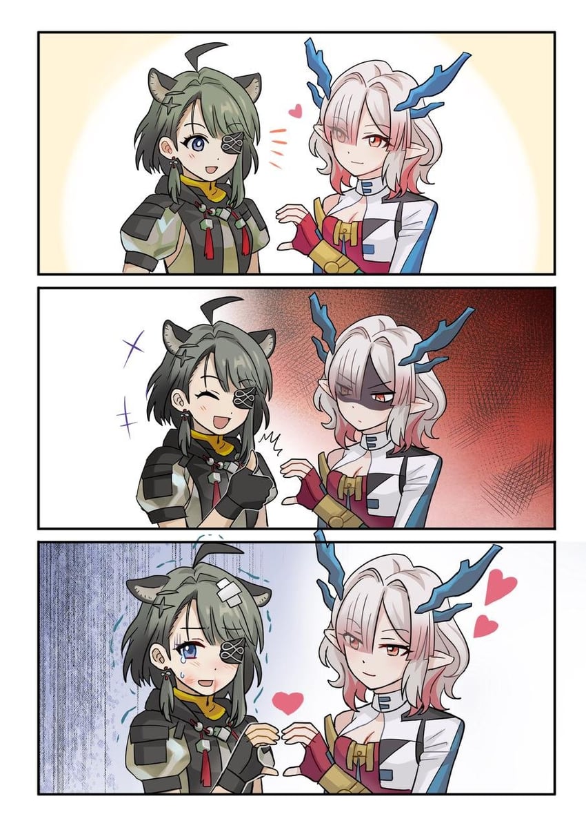 明日方舟、明日方舟：终末地、弥伏 (明日方舟) +++ 2名女孩 三格漫画 呆毛 生气