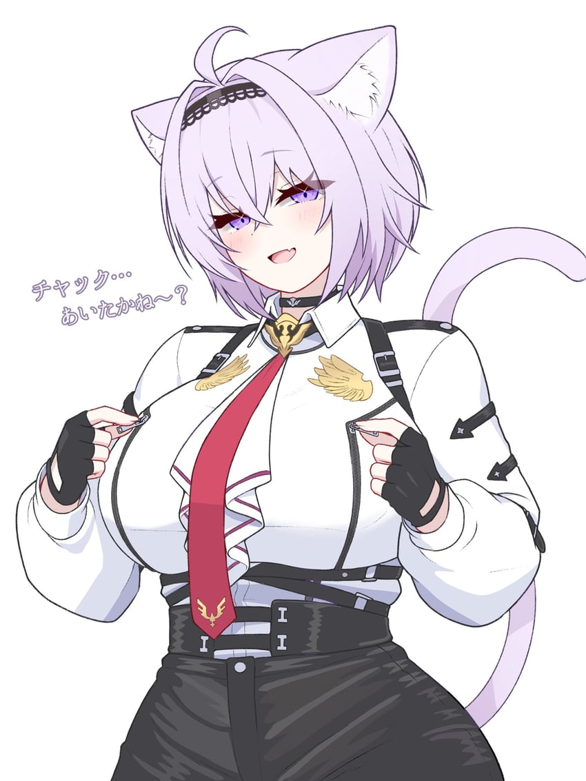 Hololive、猫又小粥、鹰岭琉衣 1名女孩 呆毛 兽耳毛 兽耳 乳房