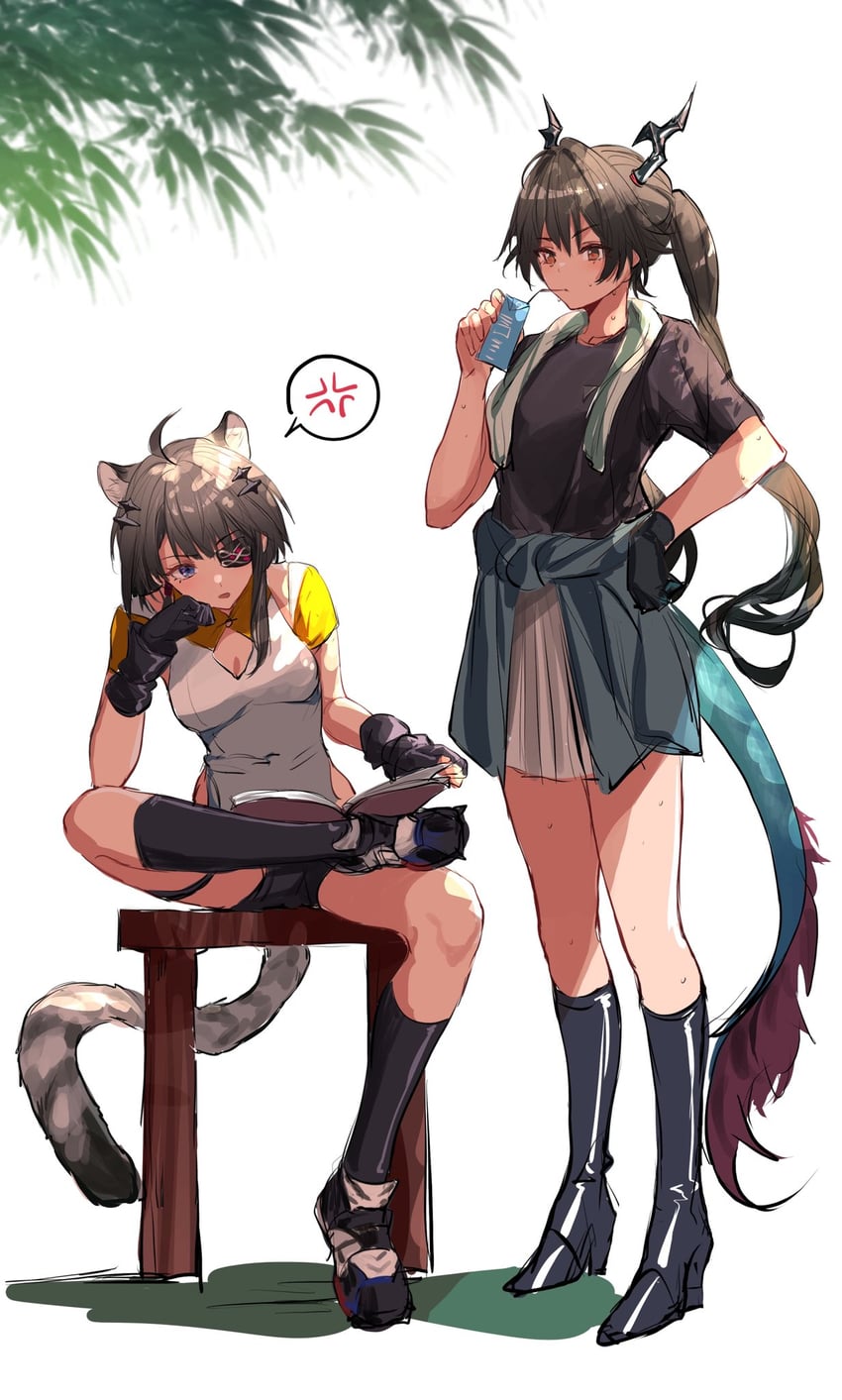 明日方舟、明日方舟：终末地、陈千语 (明日方舟) 2名女孩 呆毛 替换服装 青筋 兽耳