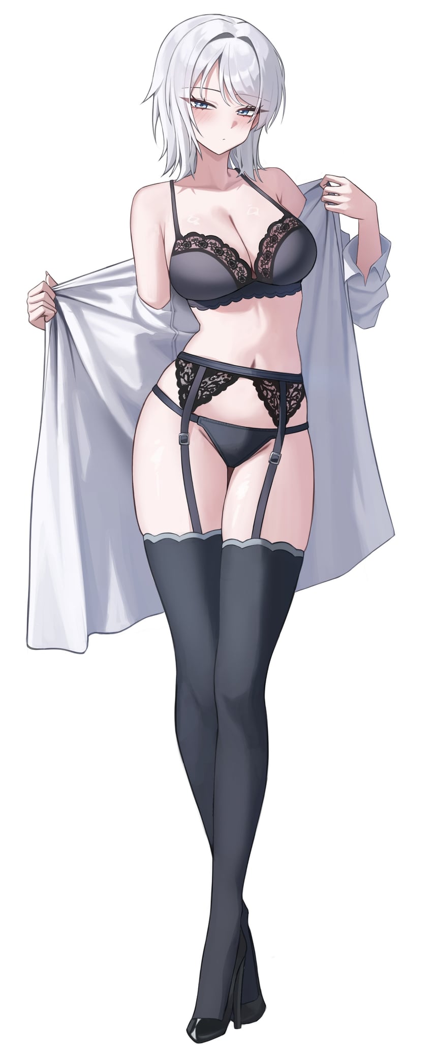 边狱公司、Project Moon、浮士德 (Project Moon) 1名女孩 黑色文胸 黑色内裤 黑色过膝袜 蓝眼