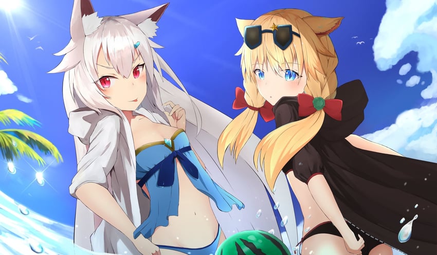 原创 2名女孩 兽耳毛 兽耳 屁股 比基尼