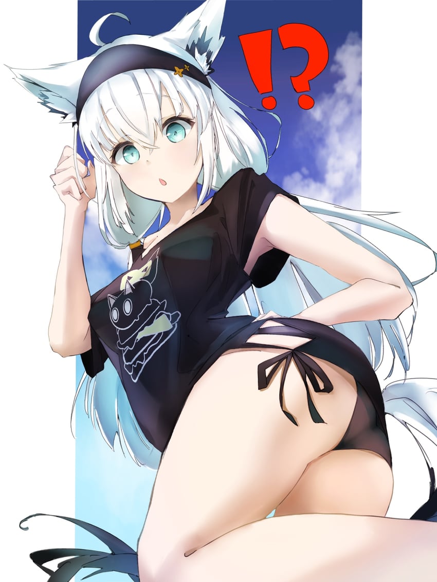 Hololive、白上吹雪、白上吹雪 (居家服) !? 1名女孩 呆毛 兽耳 水色瞳