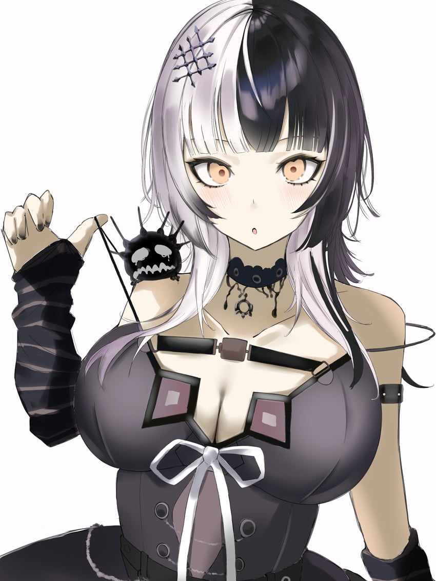 Hololive、Hololive英语、诗织·诺维拉 1名女孩 护臂 露肩 黑色项圈 黑色连衣裙