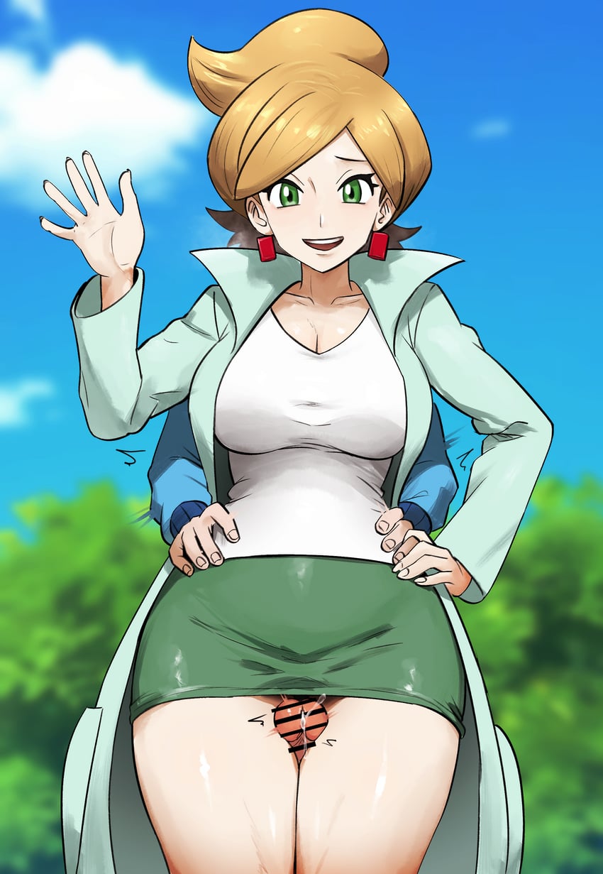 宝可梦、宝可梦 黑/白、透也 (宝可梦) :D 年龄差 条状遮挡 蓝色大衣 蓝天