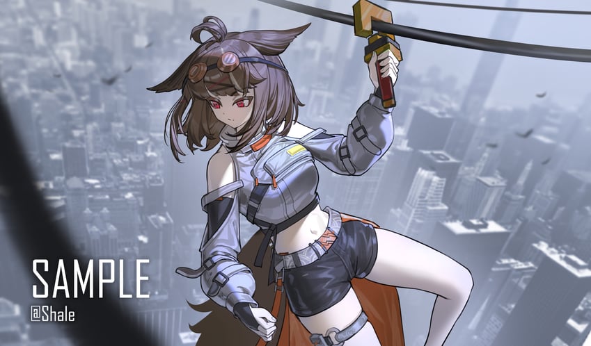 明日方舟、刻刀 (明日方舟)、cutter (wiping knife) (arknights) 1名女孩 呆毛 兽耳 露肩 腰带