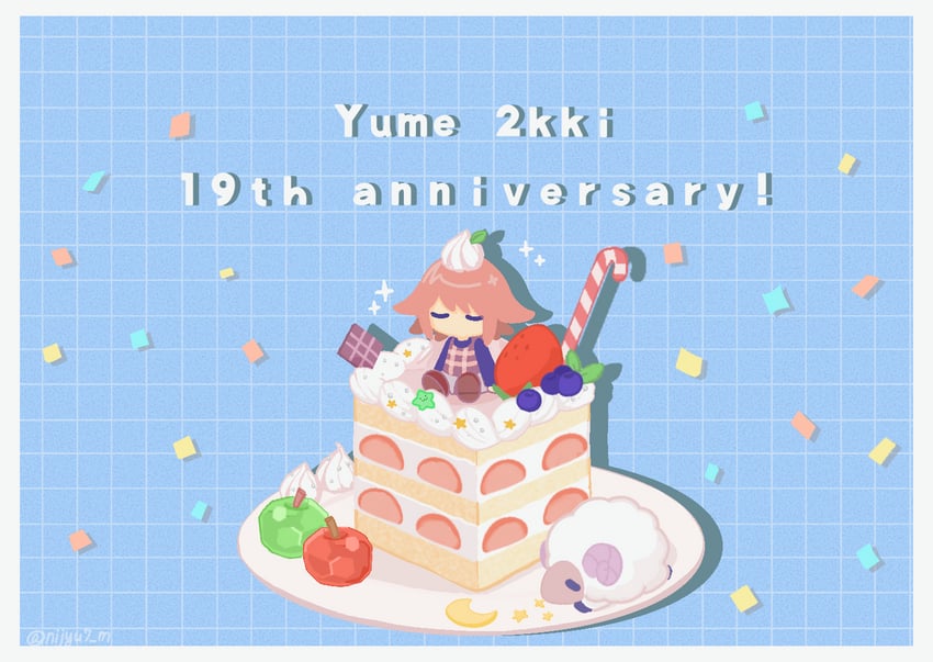梦2记、宇老月 1名女孩 异色发 周年纪念 蓝色背景 蓝色毛衣
