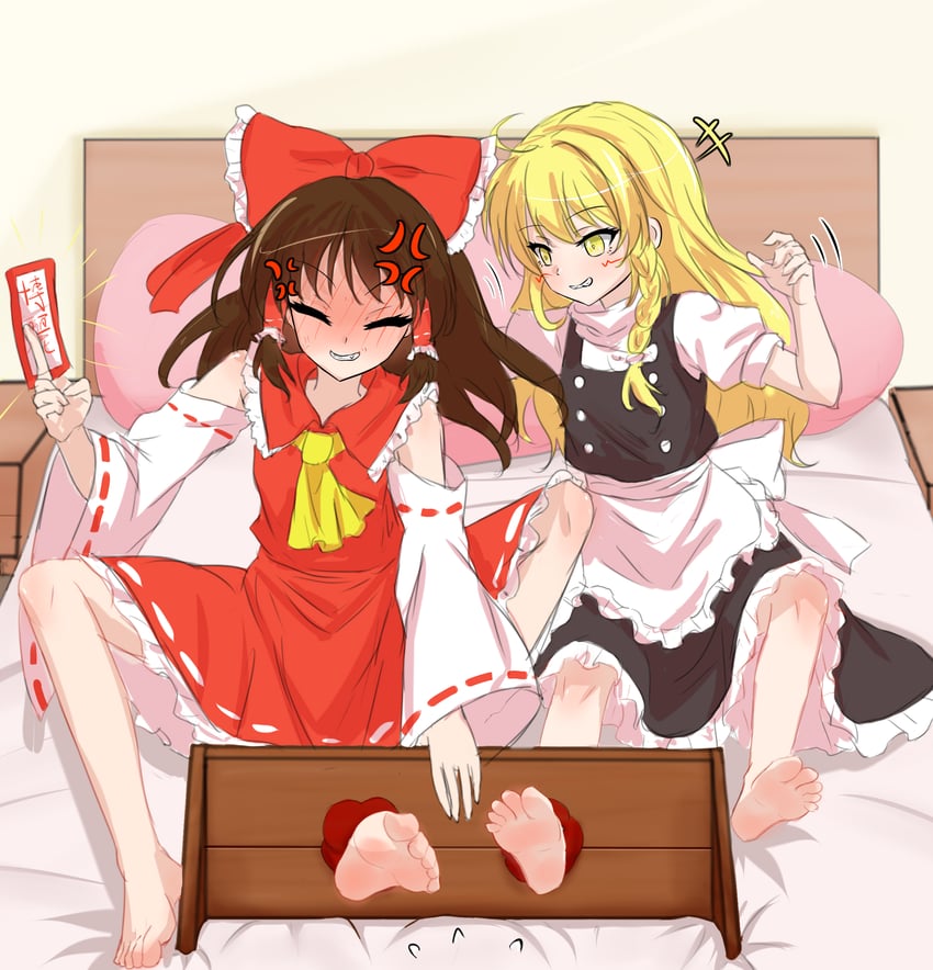 东方Project、博丽灵梦、雾雨魔理沙 +++ 2名女孩 青筋 生气 围裙